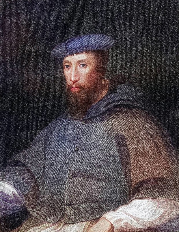 Reginald Pole 1500-1558, English prelate who broke with Henry VIII because of his anti-papal policies. He later became a cardinal under Mary Tudor. From the book Lodges British Portraits, published in 1823, Historical, digitally restored reproduction from a 19th century original, Record date not stated