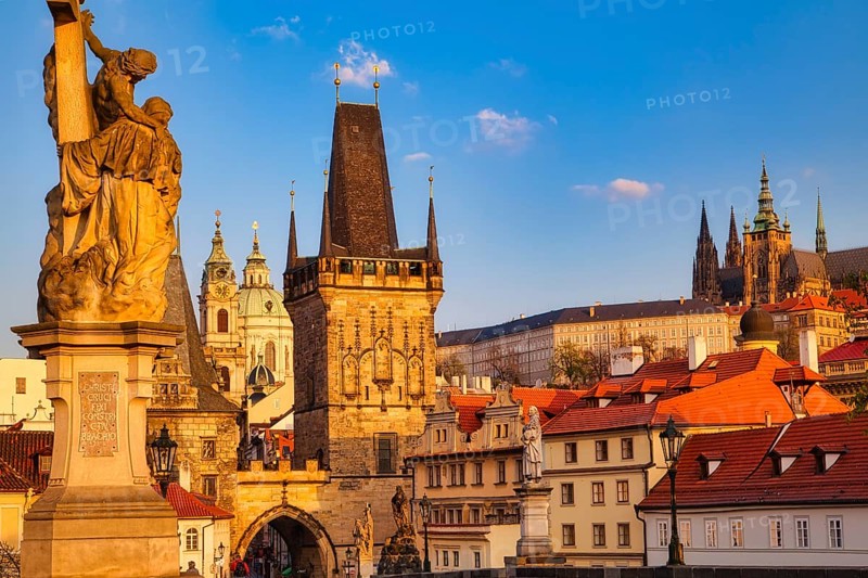 Lesser Town Bridge Tower in the early morning, Charles Bridge in Prague, Czech Republic, Europe