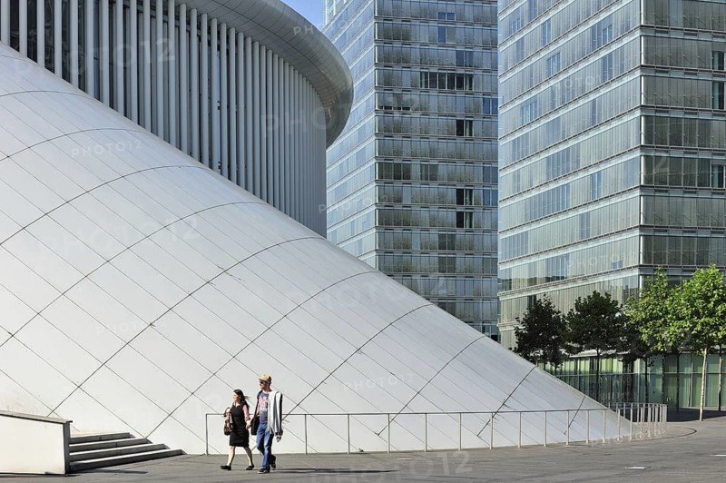 Office buildings of the European Parliament and the Grande-Duchesse Joséphine-Charlotte Concert Hall, Philharmonie Luxembourg at Kirchberg, Luxembourg, Europe