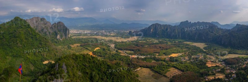 Panorama of Vang Vieng and the Kart landscape from Pha Ngern View Point, Vientiane Province, Laos, Asia