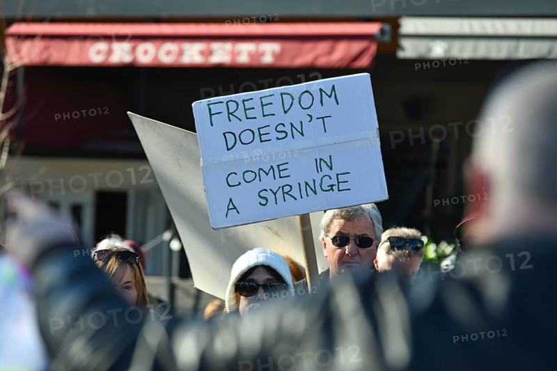 CHRISTCHURCH, NEW ZEALAND, JULY 24, 2021, Detail of a placard at a protest rally at the Bridge of Remembrance in Christchurch. Activists spoke against increasing government control over Covid vaccinations, farm taxes and civil liberties