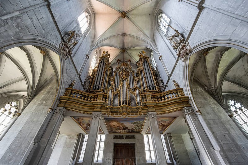 Baroque organ case in Salem Minster, Salem, Lake Constance, Lake Constance district, Baden-Württemberg, Germany, Europe