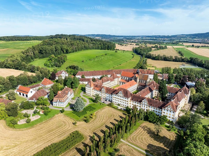 Salem Castle school and boarding school, former imperial abbey, museum, concert grounds, former monastery of the Cistercian order, aerial view, Lake Constance district, Linzgau, Baden-Württemberg, Germany, Europe