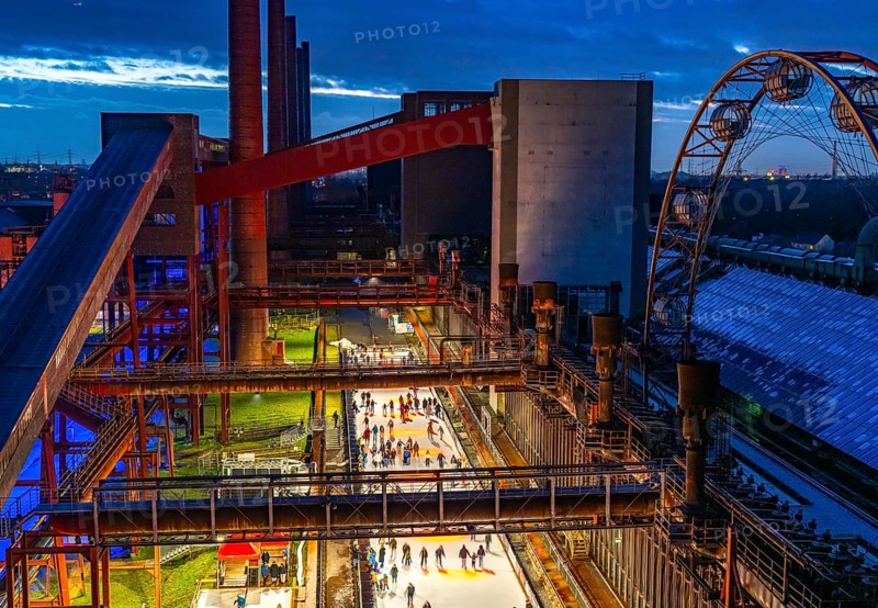 The ice rink at the Zollverein coking plant, Zollverein Coal Mine Industrial Complex World Heritage Site, North Rhine-Westphalia, Germany, Europe