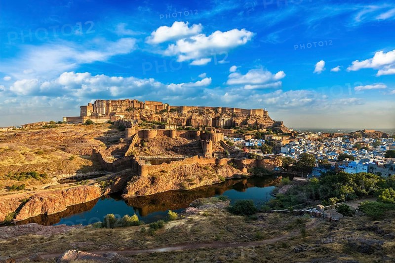 Mehrangarh Fort famous tourist landmark on sunset, Jodhpur, Rajasthan, India, Asia