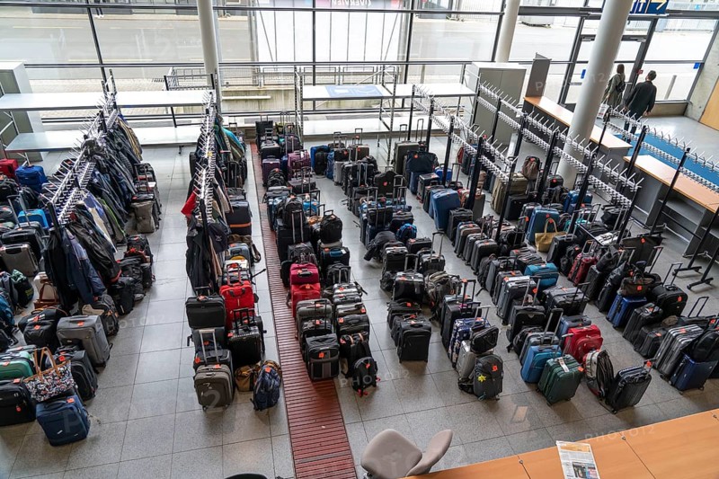 Luggage storage, cloakroom, in an exhibition hall, at the Hannover Messe, Lower Saxony, Germany, Europe