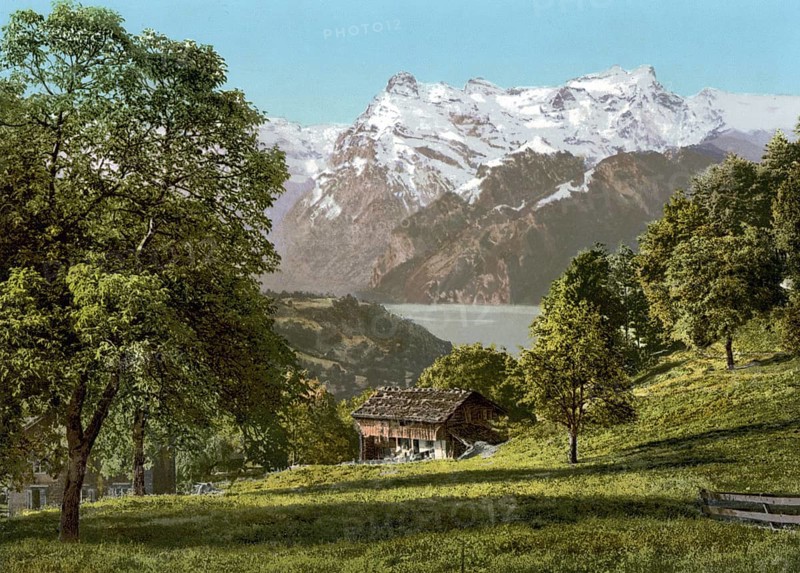 Axenstein, Park and Urirothstock, Urirothstock, Vierwaldstaettersee, Switzerland, Historical, digitally restored reproduction from a 19th century original, Record date not stated, Europe