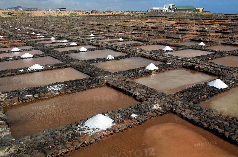 Evaporation of sea water in salt pans, Museo de la Sal, Salt museum, Las Salinas del Carmen, Fuerteventura, Canary Islands, Spain, Europe