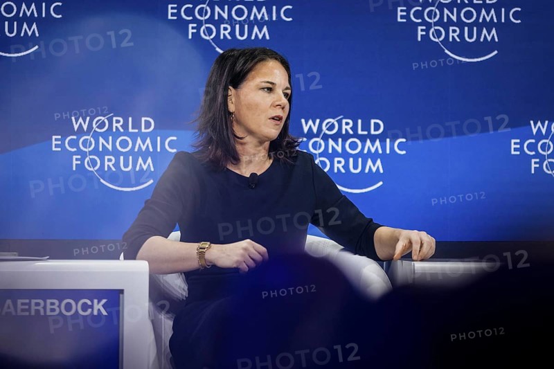 Annalena BÃ¤rbock (Alliance 90/The Greens), Federal Foreign Minister, photographed during a panel discussion on Securing an Insecure World at the World Economic Forum in Davos, 16 January 2024. Photographed on behalf of the Federal Foreign Office
