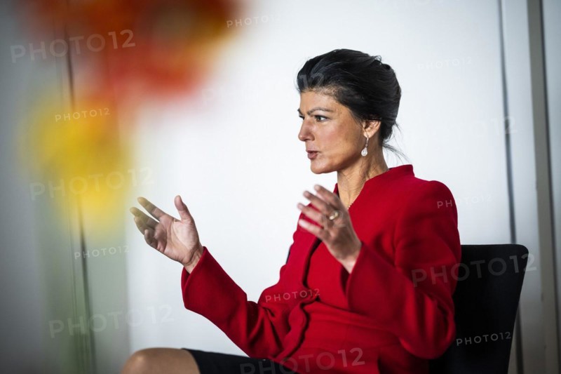 Sahra Wagenknecht is a member of the German Bundestag and founder of the BSW party, pictured here in front of her office in the German Bundestag in Berlin, 10 April 2024