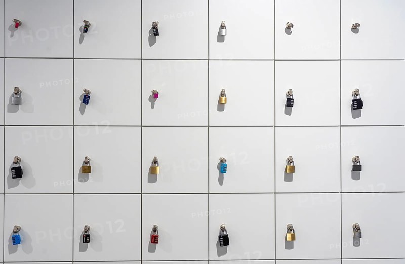 Lockers, in a training centre, lockable compartments with padlocks