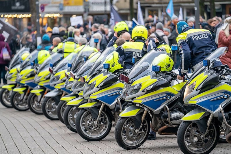 Police motorbikes, at an event, waiting to be deployed, Essen, North Rhine-Westphalia, Germany, Europe