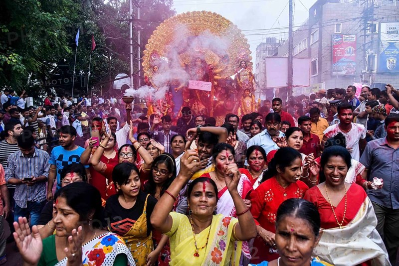 Devotees take part on the occasion of Vijay Dashmi, in Guwahati, Assam, India on Friday, Oct 19, 2018