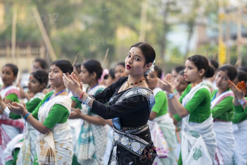 An instructor dance Bihu as she teach bihu dance at a workshop, ahead of Rongali Bihu festival, in Guwahati on Saturday, 6 April 2024. PHOTO: DAVID TALUKDAR