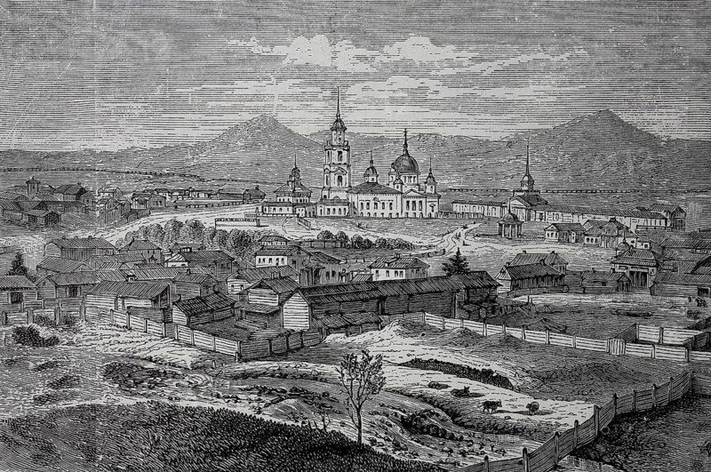 Kyakhta, a town in the Republic of Buryatia, Russia, in 1880, Historical, digital reproduction of an original from the 19th century, Europe