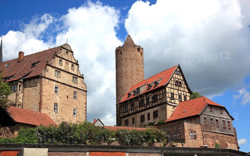 Hinterburg Castle, Hinterturm Tower and the Count's Forester's House, Schlitz, small town in the east of the Vogelsberg district in central Hesse, Hesse, Germany, Europe