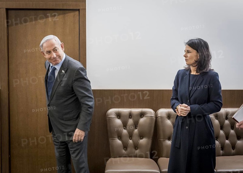Annalena BÃ¤rbock (Alliance 90/The Greens), Federal Foreign Minister, photographed during her visit to Israel. Here she meets Israeli Prime Minister Benjamin Netanyahu. 'Photographed on behalf of the Federal Foreign Office'