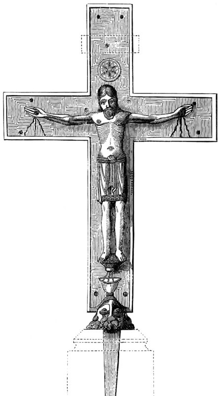 Station cross in Planig, Bad Kreuznach, Jesus' Passion, Crucifixion, Rhineland-Palatinate, Germany, historical illustration 1880, Europe