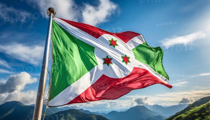 Flags, the national flag of Burundi flutters in the wind