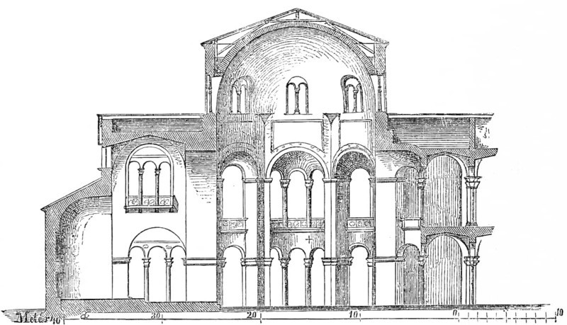 Cross-section of the church of St Vitale in Ravenna, Basilica di San Vitale, Italy, historical illustration 1880, Europe