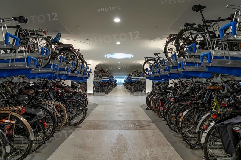 New bicycle car park at Amsterdam Central station, Stationsplein, space for around 7000 bicycles, largest in Amsterdam, digitally monitored, underground, direct connection to the station and metro, Netherlands