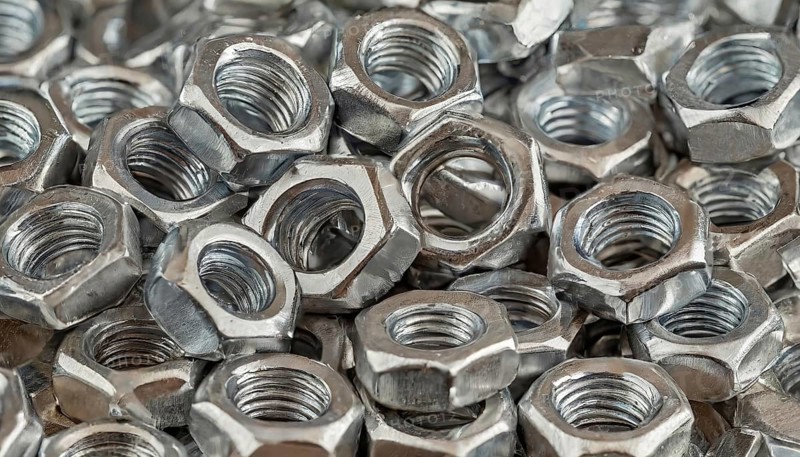 Metal, material, various nuts, screw connections, made of stainless steel
