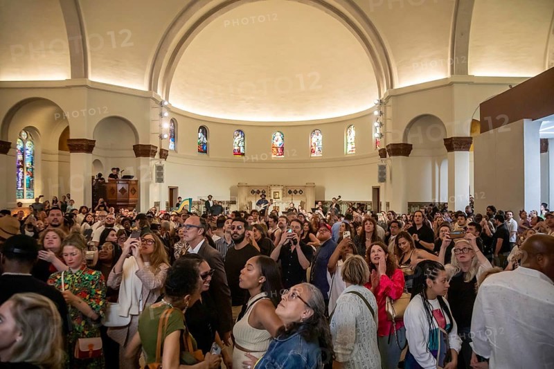 Detroit, Michigan, The opening of the new Shepherd art gallery, a project of the Library Street Collective. The gallery is housed in the old Good Shepherd church, which closed in 2016. The surrounding grounds include a sculpture garden and a Tony Hawk skatepark
