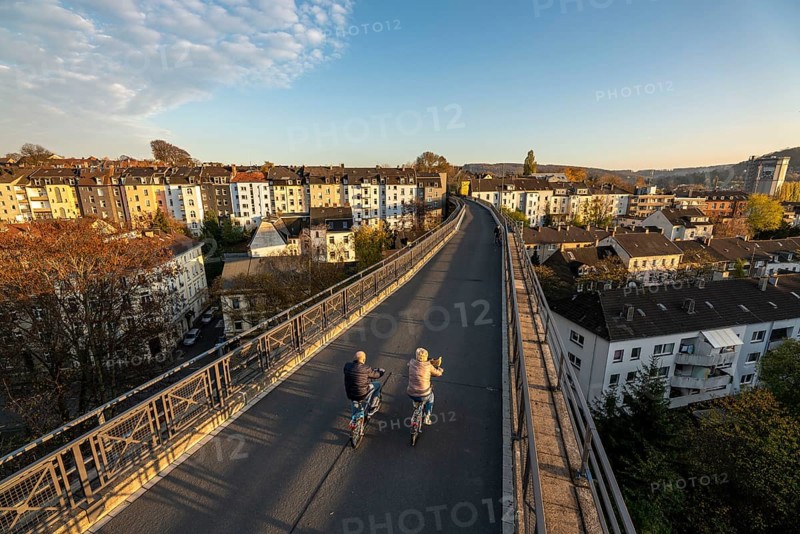 The Nordbahntrasse, a cycle path, footpath, on a former 22 km long railway line, along the west-east axis of Wuppertal, on the northern slope, branch of the Schwarzbachtrasse, with many tunnels, viaducts and views of the city, Wuppertal, North Rhine-Westphalia, Germany, Europe