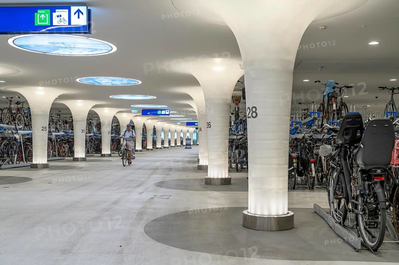 New bicycle car park at Amsterdam Central station, Stationsplein, space for around 7000 bicycles, largest in Amsterdam, digitally monitored, underground, direct connection to the station and metro, Netherlands