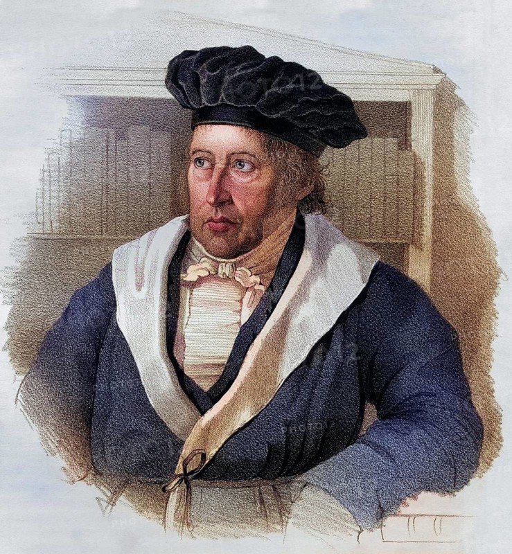 Georg Wilhelm Friedrich Hegel, 1770-1831, German philosopher. Lithograph from the 19th century by Em. Baerentzen & Co. From the book Figaro. Journal for Literature, Art and Music by Georg Garstensen. Published in 1841, digitally restored reproduction from a 19th century original, record date not stated