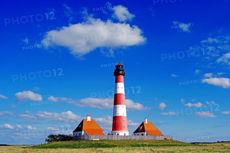 The lighthouse of Westerhever near St. Peter Ording, Westerheversand, Schleswig-Holstein, Federal Republic of Germany, Westerhever, Schleswig-Holstein, Federal Republic of Germany