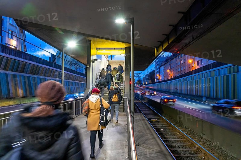 Underground station, Breslauer StraÃŸe U18, in the middle of the A40 motorway, Essen city centre, dark, loud, Essen North Rhine-Westphalia, Germany, Europe