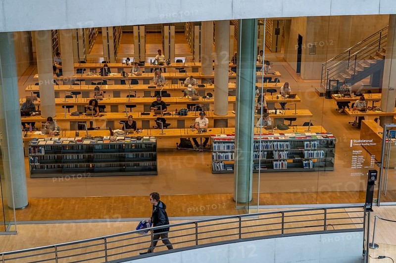 The Danish Royal Library, new building, the so-called Black Diamond, one of the reading rooms, Copenhagen, Denmark, Europe