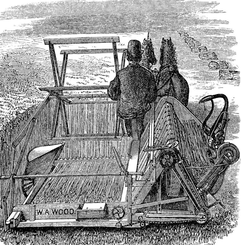 Tying machine with automatic sheaf binder, sheaf binding machine from 1880, historical, digital reproduction of an original from the 19th century