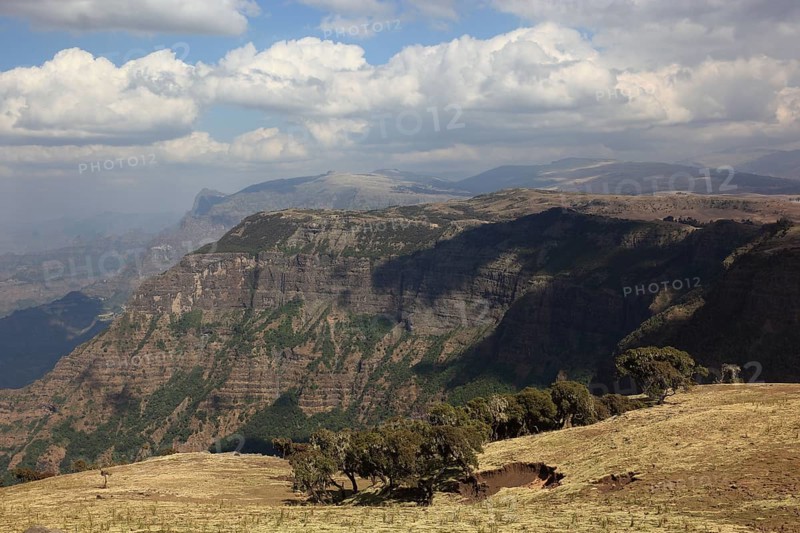 In the highlands of Abyssinia, in the Semien Mountains, landscape in Semien Mountains National Park, Ethiopia, Africa