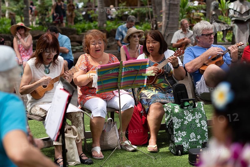 Local people singing and playing ukelele in a Waikiki event in Waikiki, Oahu, Hawaii, USA, North America