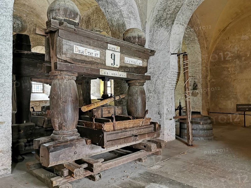 Lay refectory, exhibition of historical wine presses from the period 1668 to 1801, Eberbach Monastery, Erbach Monastery, former Cistercian abbey near Eltville am Rhein, Hesse, Germany, Europe