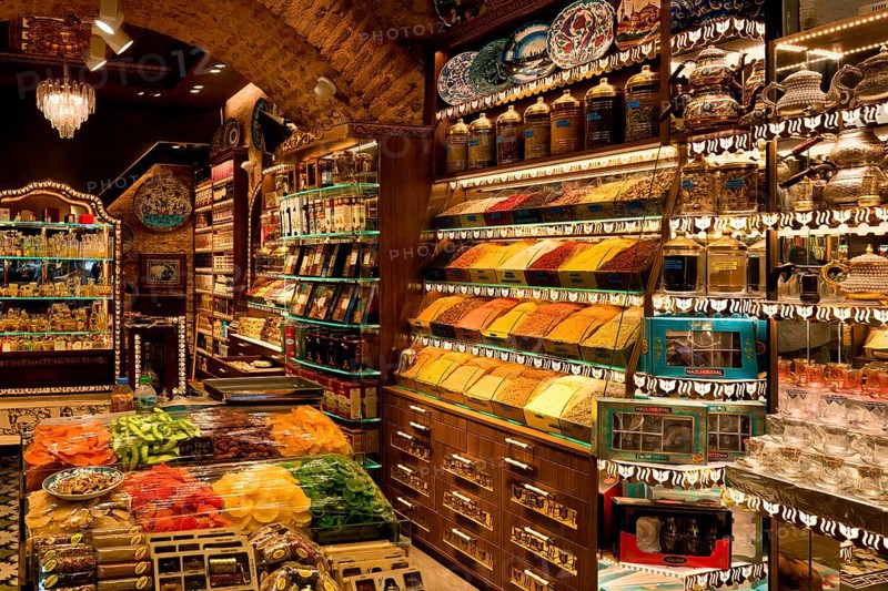 Egyptian bazar with spices and dried fruits Istanbul, Turkey, Asia