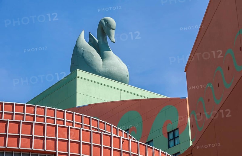 Close up of the swan on the top of the Swan Resort Hotel in Walt Disney World, Orlando, Florida, USA, United States of America, North America