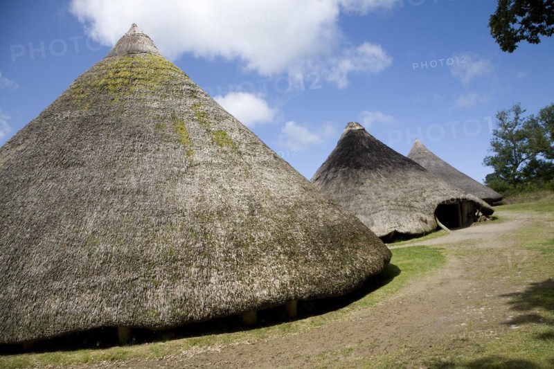 Castell Henllys iron age celtic village houses Pembrokeshire Wales, United Kingdom, Europe
