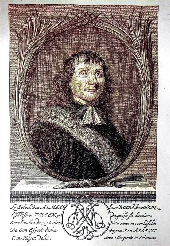 Philipp von Zesen, also Filip Cösius or Caesius, pseudonym Ritterhold von Blauen, 8 October 1619, 13 November 1689, was a German poet, Protestant hymn writer and author, digital reproduction of an original from the 19th century