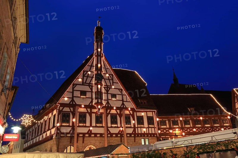 Advent calendar at the town hall, Christmas market in Forchheim, Upper Franconia, Bavaria, Germany, Europe