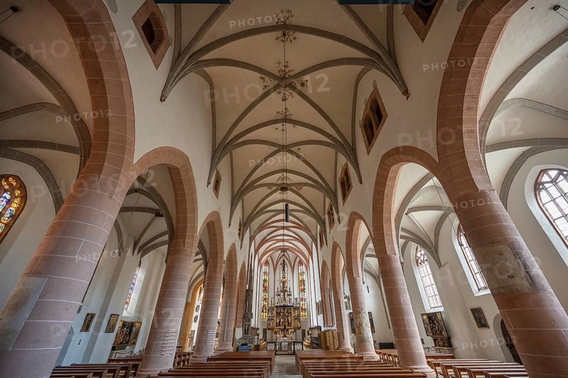 Interior of the town church of St John and St Martin, built in the 15th century in Gothic style, Schwabach. Middle Franconia, Bavaria, Germany, Europe