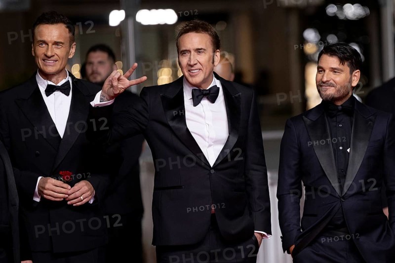 Cannes, France, 17.5.2024: Julian McMahon, Nicolas Cage and Justin Rosniak at the premiere of The Surfer on the red carpet of the Palais des Festivals during the 77th Cannes International Film Festival. The 77th Cannes International Film Festival will take place from 14 to 25 May 2024, Europe