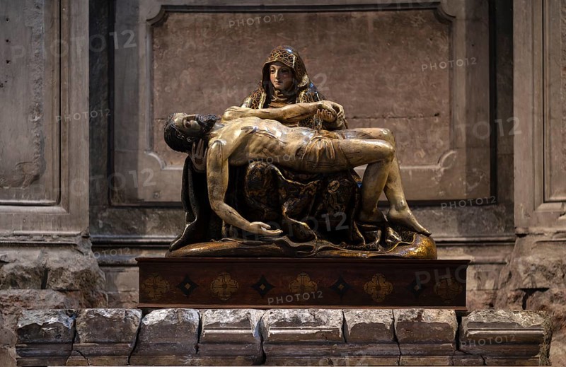 Interior view, bronze sculpture, Jesus after the crucifixion, Igreja de Sao Domingos church, Lisbon, Portugal, Europe