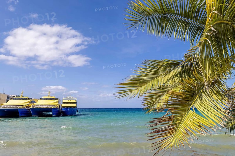 Mexico, High-speed Cozumel ferry at the terminal Cozumel waiting for passengers to Playa del Carmen, Central America