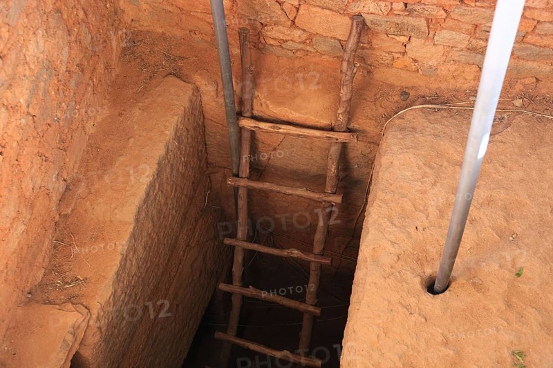Tigray region, stairs leading down to the tombs of King Kaleb and Gebre Maskal, north-east of the city of Axum, on a hill lie the tombs of King Kaleb and his son Gebre Meskel from the 6th century, Ethiopia, Africa