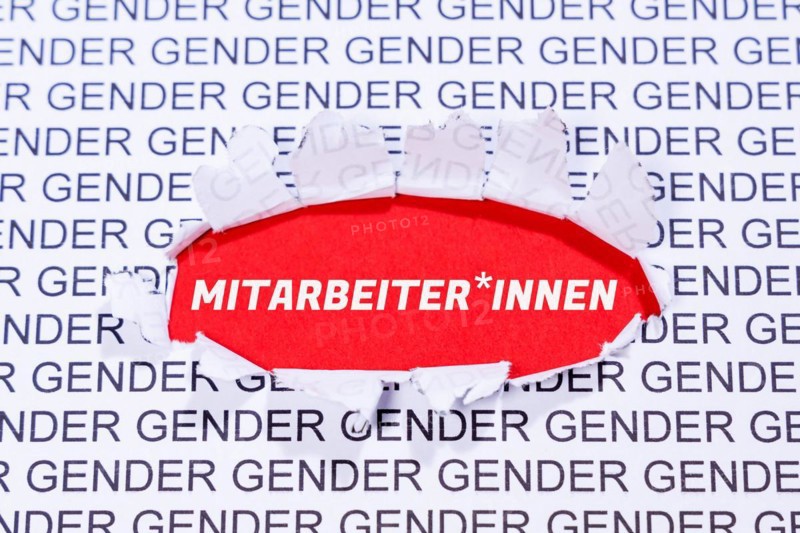 Gendering using the example of employees Employees with gender stars as a symbol for gender-appropriate language Communication concept in