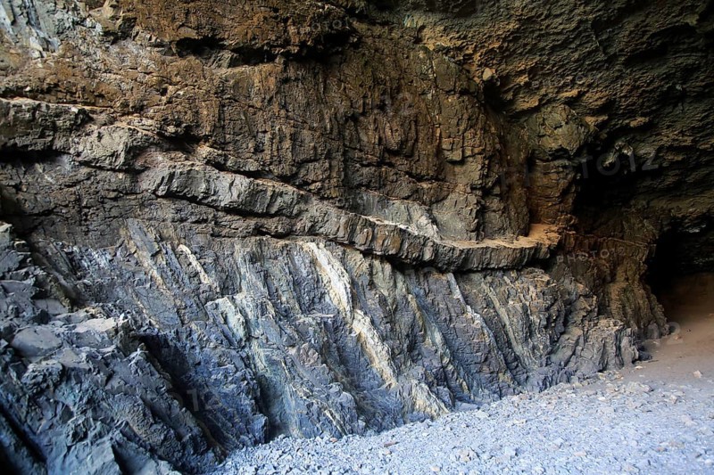 Igneous intrusive sill feature in sea cave at Ajuy, Fuerteventura, Canary Islands, Spain, Europe