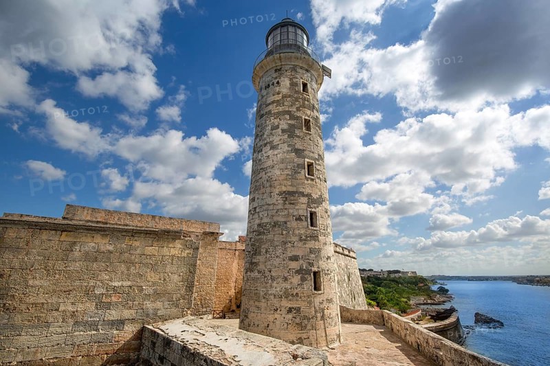 Famous Lighthouse of the Morro Castle (Castillo de los Tres Reyes del Morro), a fortress guarding the entrance to Havana bay in Havana, Cuba, Central America